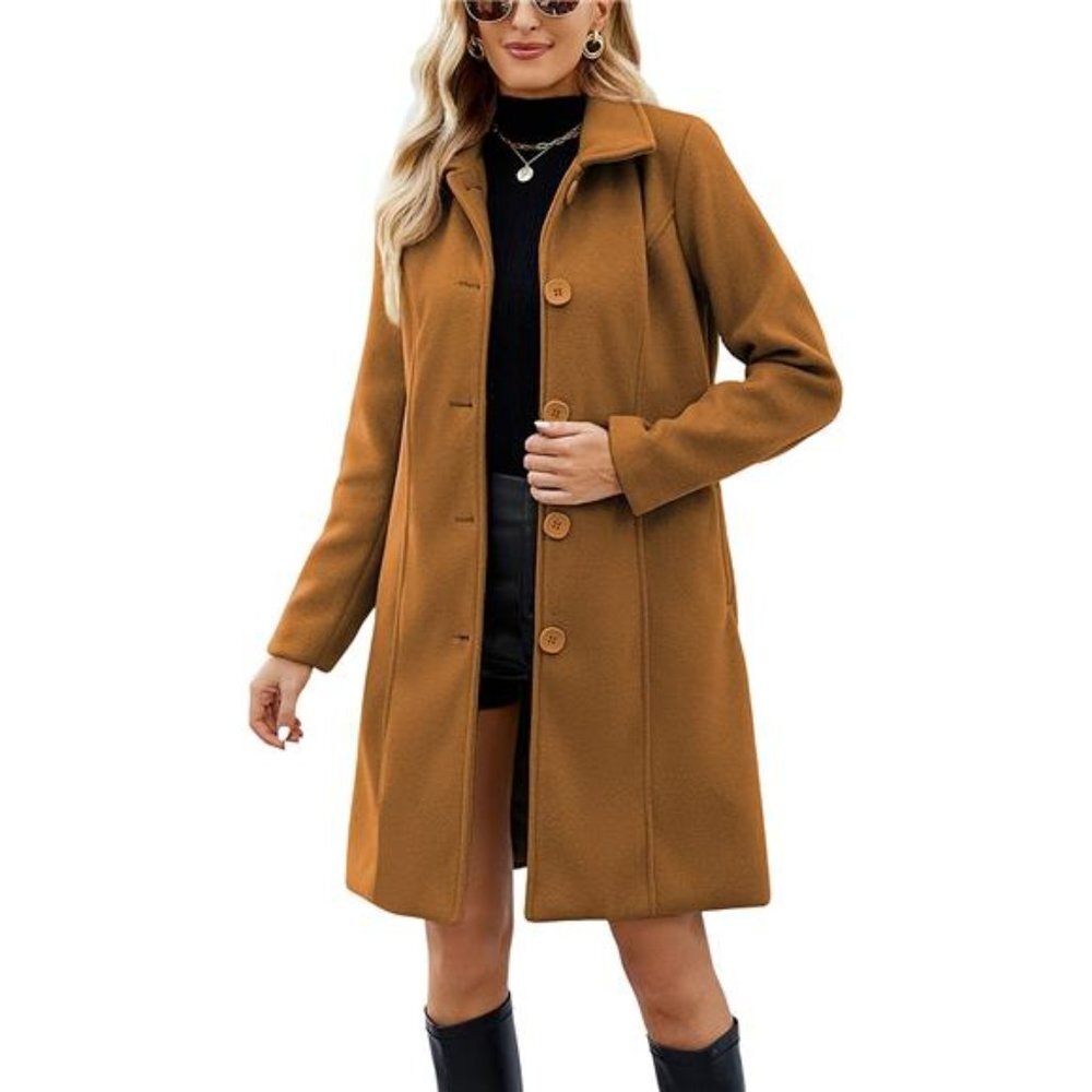 Women's Wool Peacoat Notched Collar Single Breasted Winter Mid-Long Overcoat